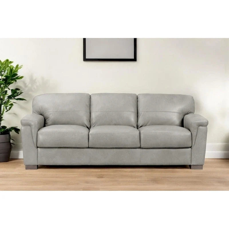 91 Gray Faux Leather Sofa With Black Legs