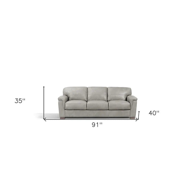 91 Gray Faux Leather Sofa With Black Legs