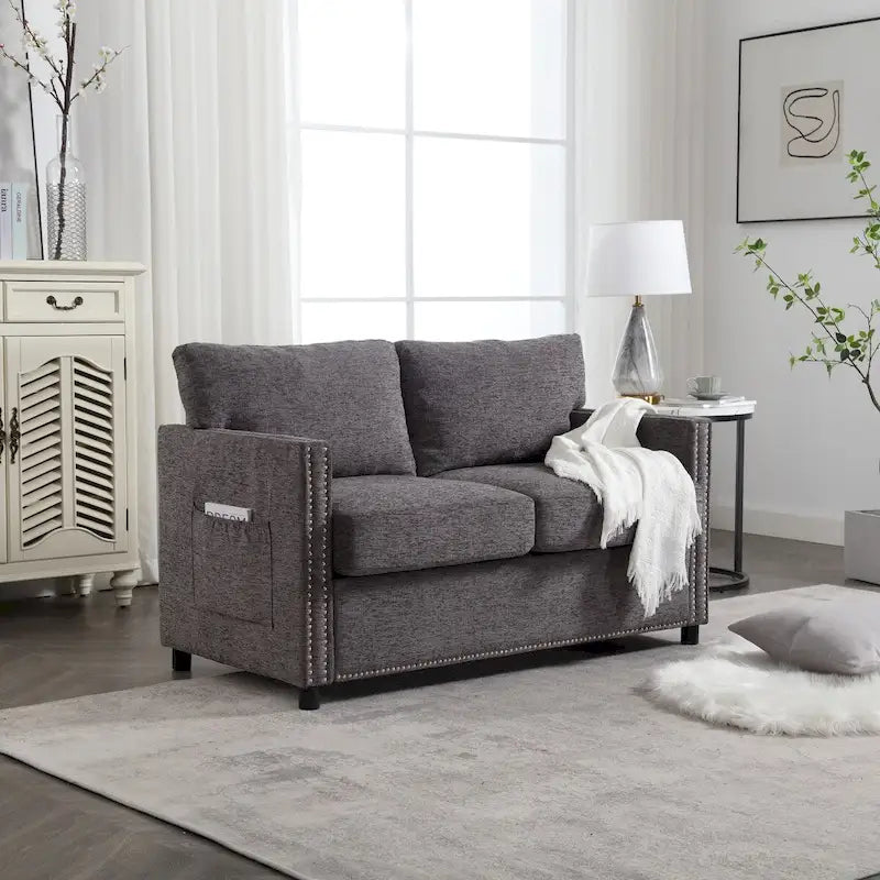 2-Seat Chenille Fabric Loveseat with Side Storage Pockets