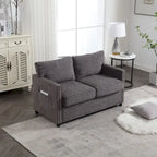 2-Seat Chenille Fabric Loveseat with Side Storage Pockets