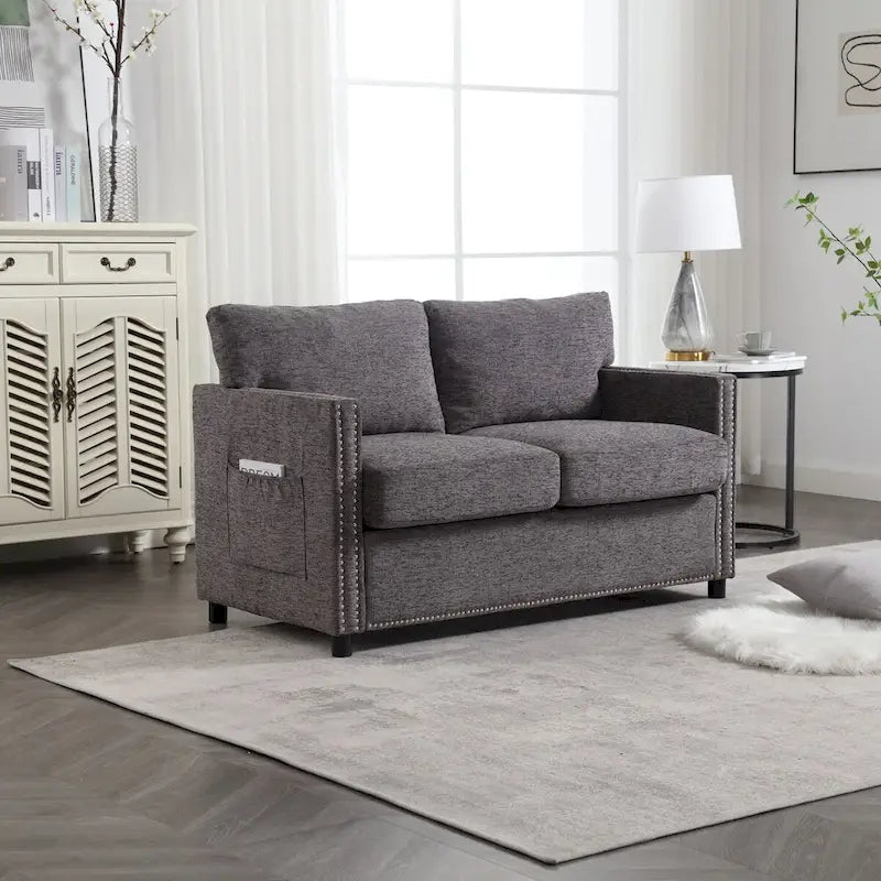 2-Seat Chenille Fabric Loveseat with Side Storage Pockets