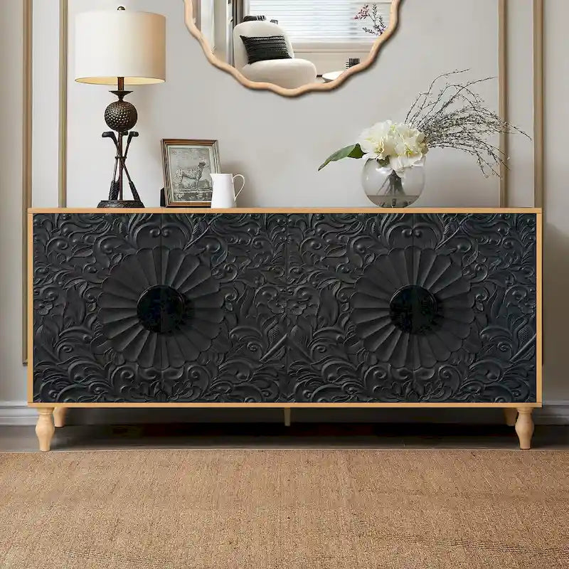 Storage Cabinet with Carved Symmetrical Door Design