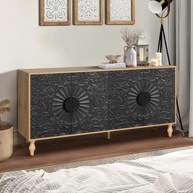 Storage Cabinet with Carved Symmetrical Door Design