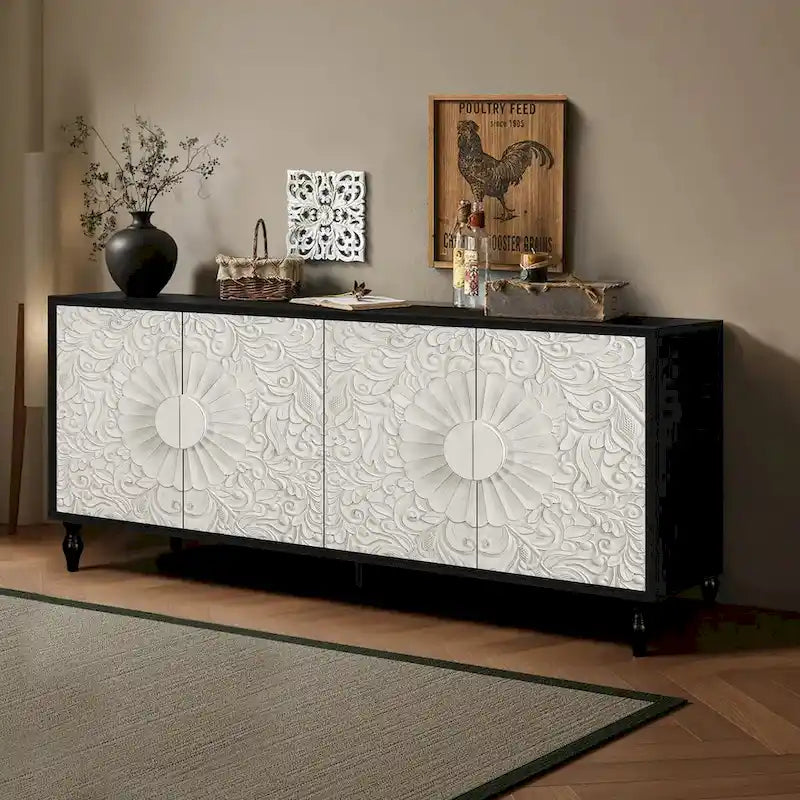 Storage Cabinet with Carved Symmetrical Door Design