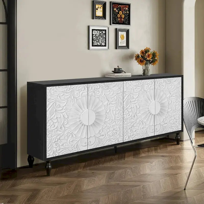 Storage Cabinet with Carved Symmetrical Door Design