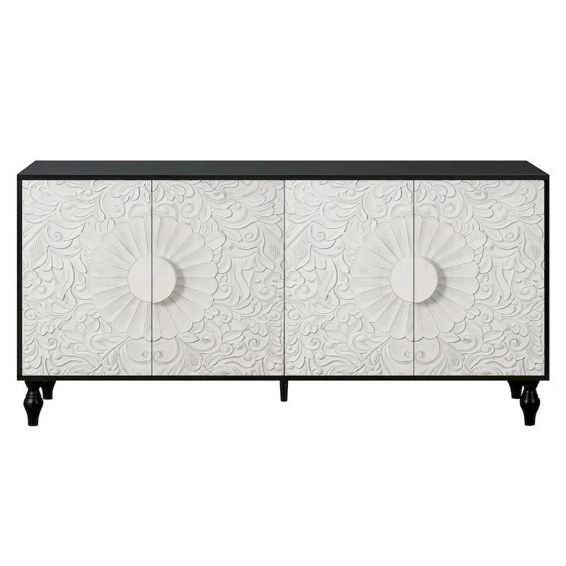 Storage Cabinet with Carved Symmetrical Door Design