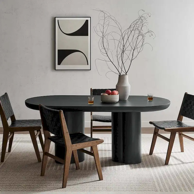 72 Oval Dining Table with Concrete-Effect Finish and Double Pedestal Base