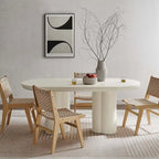 72 Oval Dining Table with Concrete-Effect Finish and Double Pedestal Base