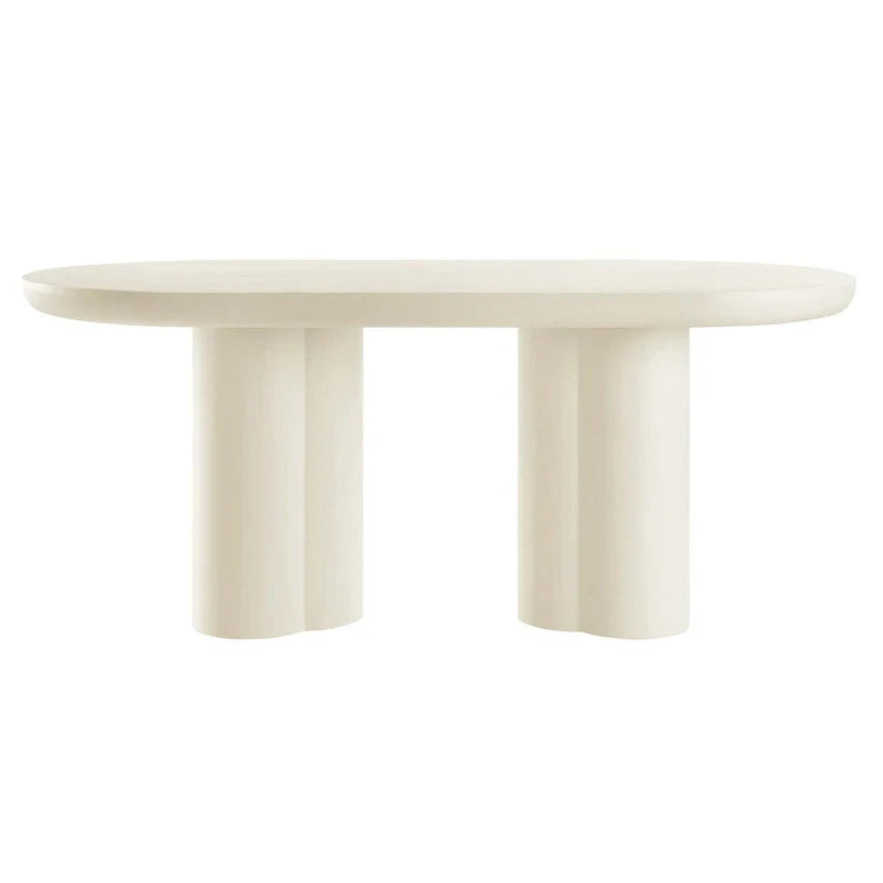 72 Oval Dining Table with Concrete-Effect Finish and Double Pedestal Base
