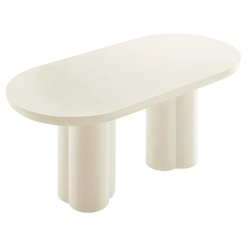 72 Oval Dining Table with Concrete-Effect Finish and Double Pedestal Base