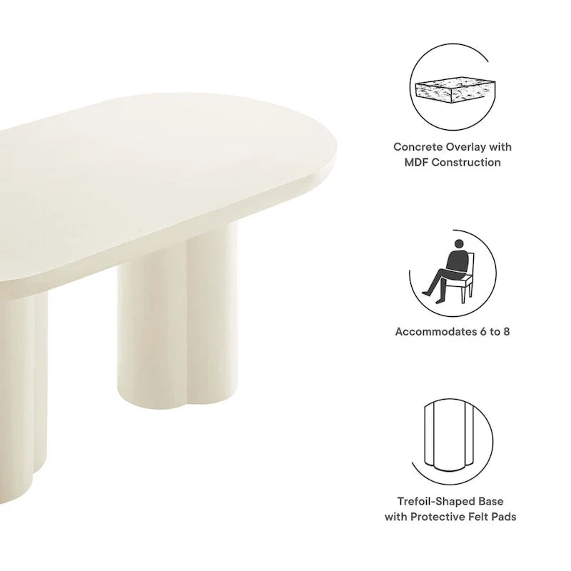 72 Oval Dining Table with Concrete-Effect Finish and Double Pedestal Base