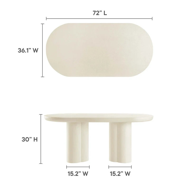 72 Oval Dining Table with Concrete-Effect Finish and Double Pedestal Base