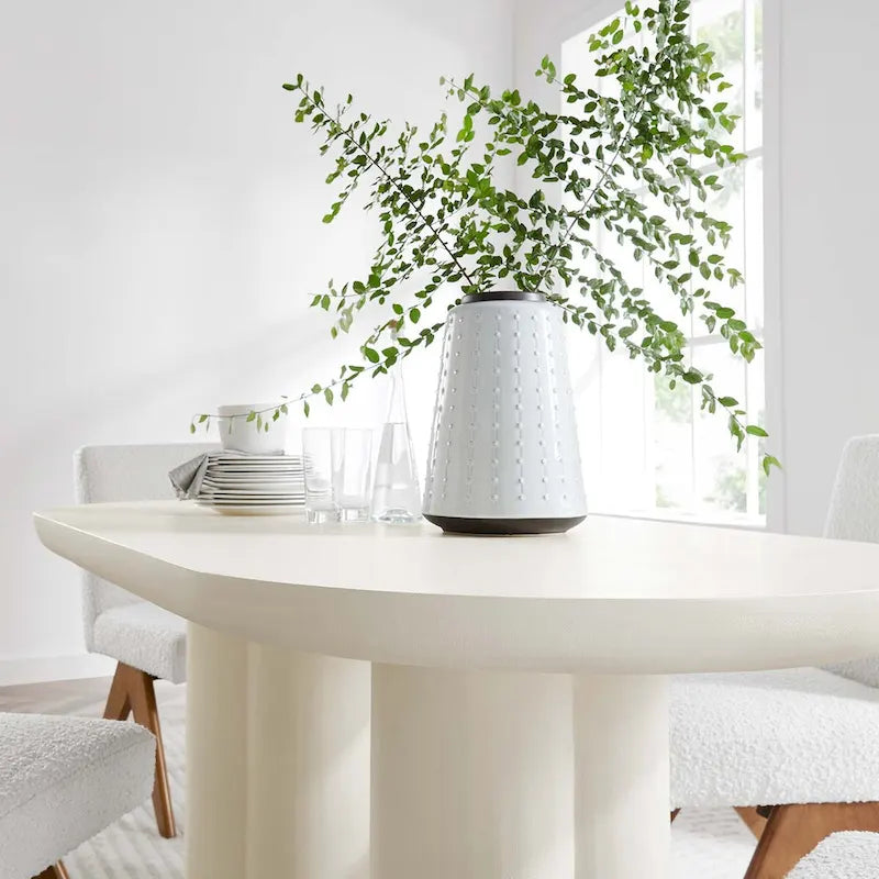 72 Oval Dining Table with Concrete-Effect Finish and Double Pedestal Base
