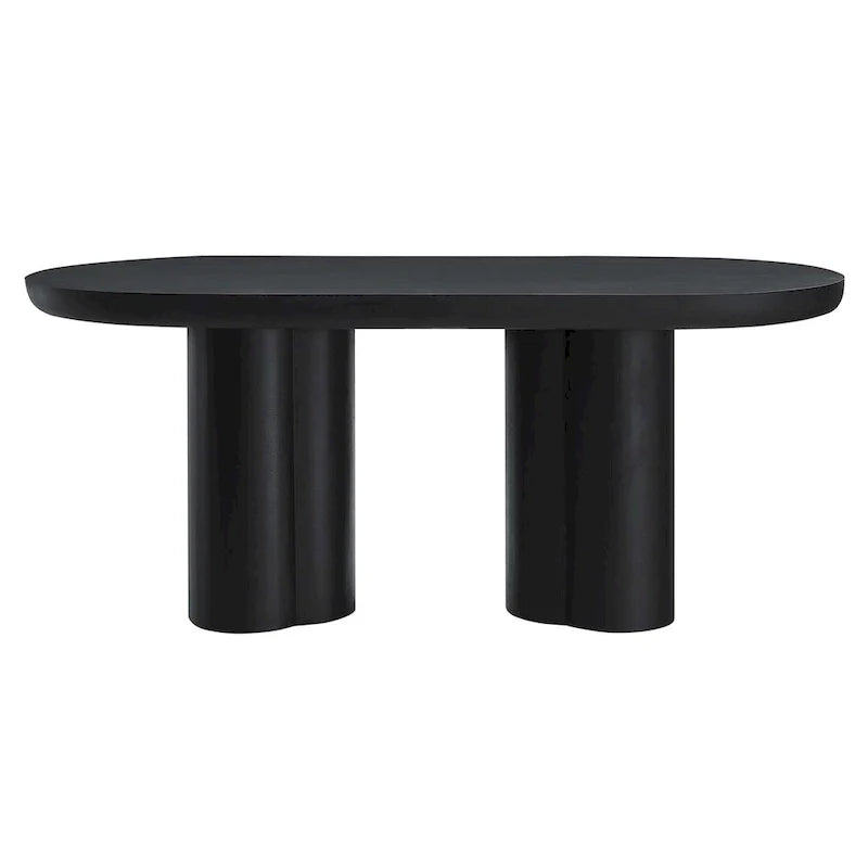 72 Oval Dining Table with Concrete-Effect Finish and Double Pedestal Base