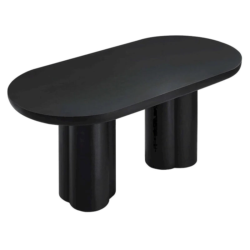 72 Oval Dining Table with Concrete-Effect Finish and Double Pedestal Base