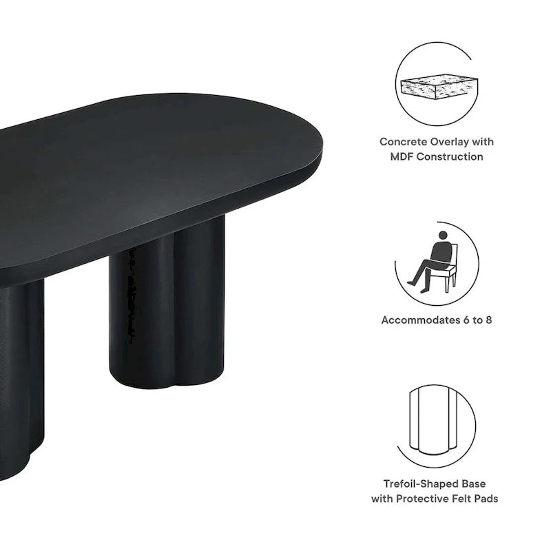 72 Oval Dining Table with Concrete-Effect Finish and Double Pedestal Base