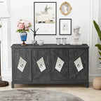 4-Door Storage Cabinet with Mirrored Doors and Solid Wood Legs