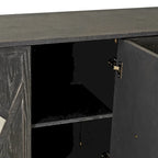 4-Door Storage Cabinet with Mirrored Doors and Solid Wood Legs