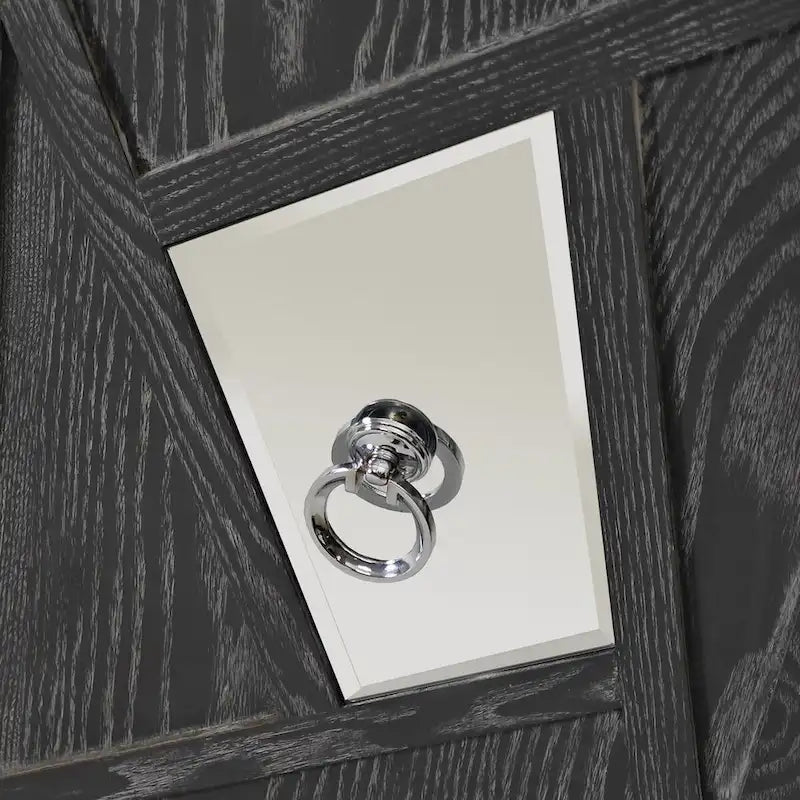 4-Door Storage Cabinet with Mirrored Doors and Solid Wood Legs