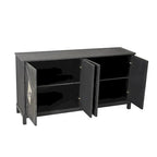 4-Door Storage Cabinet with Mirrored Doors and Solid Wood Legs
