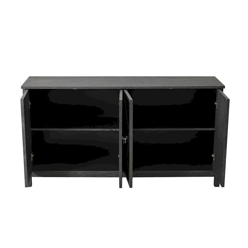 4-Door Storage Cabinet with Mirrored Doors and Solid Wood Legs