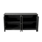 4-Door Storage Cabinet with Mirrored Doors and Solid Wood Legs