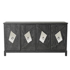 4-Door Storage Cabinet with Mirrored Doors and Solid Wood Legs