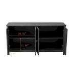 4-Door Storage Cabinet with Mirrored Doors and Solid Wood Legs