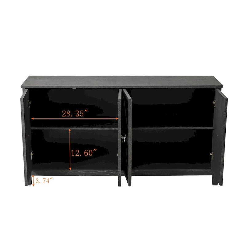 4-Door Storage Cabinet with Mirrored Doors and Solid Wood Legs