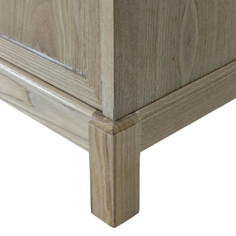 4-Door Storage Cabinet with Mirrored Doors and Solid Wood Legs