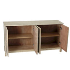 4-Door Storage Cabinet with Mirrored Doors and Solid Wood Legs