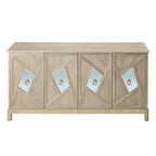 4-Door Storage Cabinet with Mirrored Doors and Solid Wood Legs