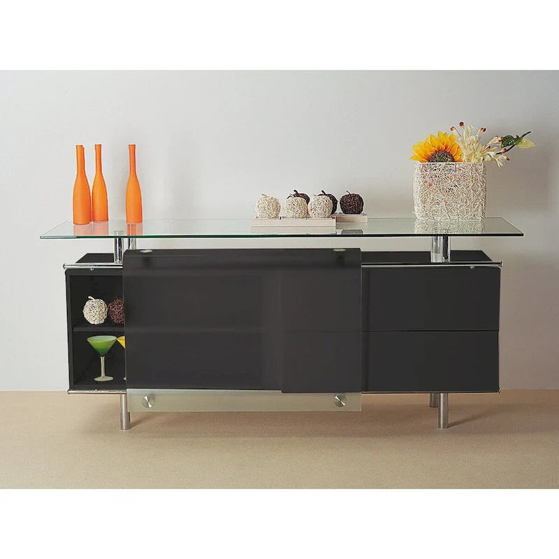 71 Lacquer Buffet with Frosted Sliding Glass Doors
