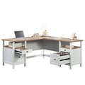 L-Shaped Desk with Drawers and Open Shelves - White