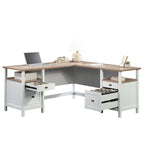 L-Shaped Desk with Drawers and Open Shelves - White
