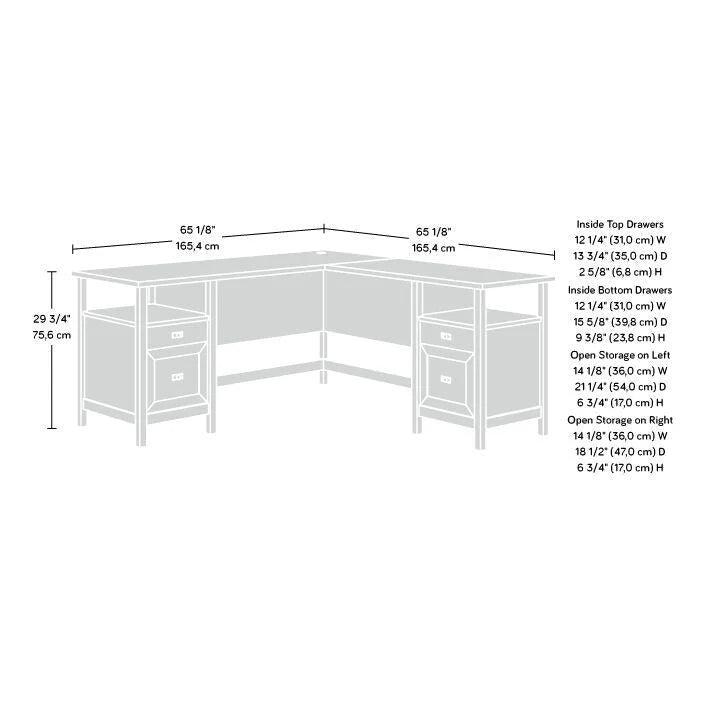 L-Shaped Desk with Drawers and Open Shelves - White