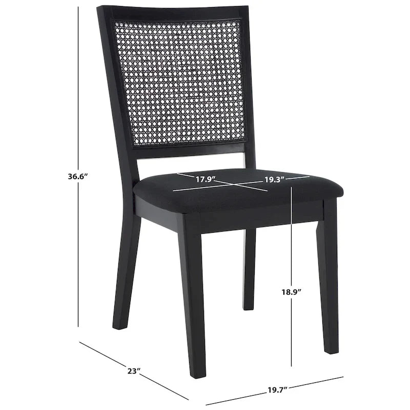 Dining Chair with Woven Rattan Back, Set of 2 – Black Frame