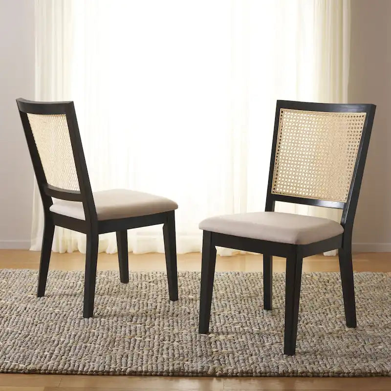Dining Chair with Woven Rattan Back, Set of 2 – Black Frame