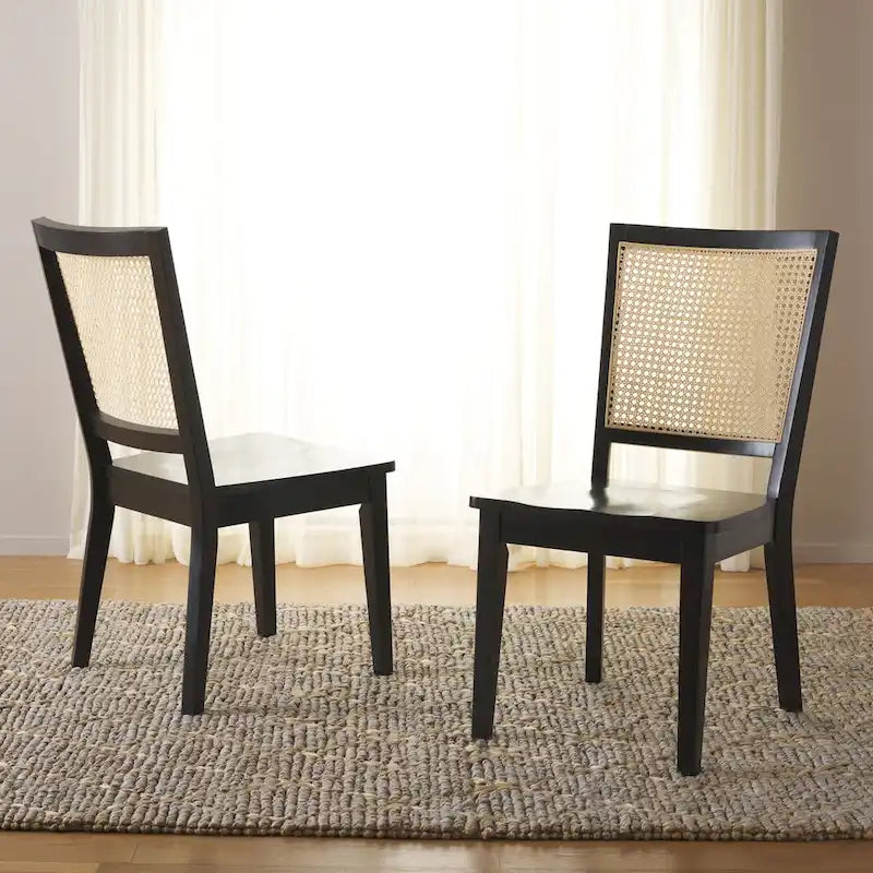 Dining Chair with Woven Rattan Back, Set of 2 – Black Frame