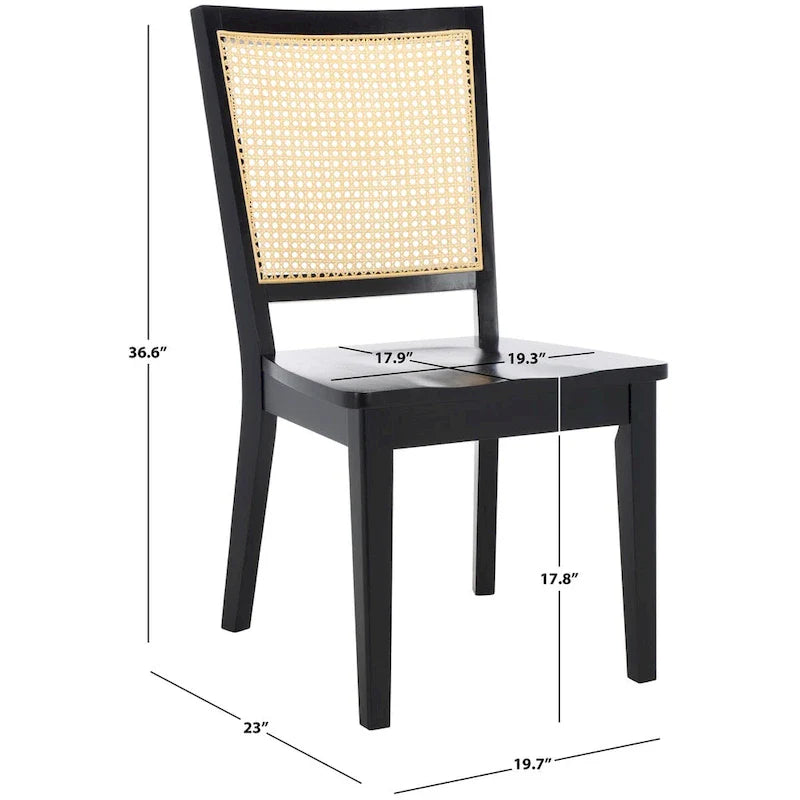 Dining Chair with Woven Rattan Back, Set of 2 – Black Frame