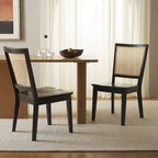 Dining Chair with Woven Rattan Back, Set of 2 – Black Frame