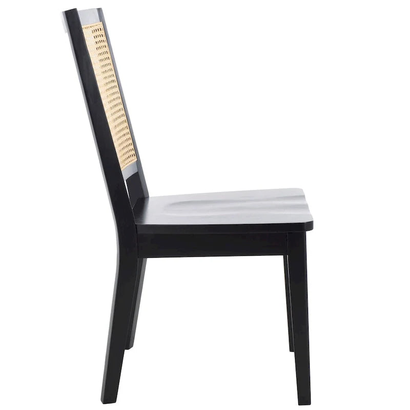 Dining Chair with Woven Rattan Back, Set of 2 – Black Frame