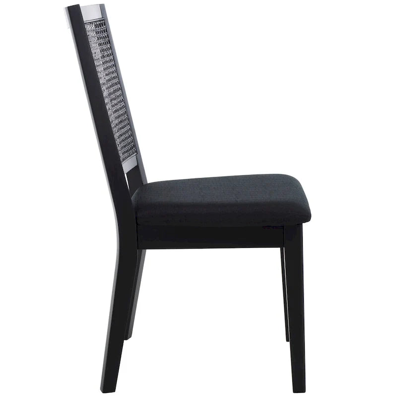 Dining Chair with Woven Rattan Back, Set of 2 – Black Frame