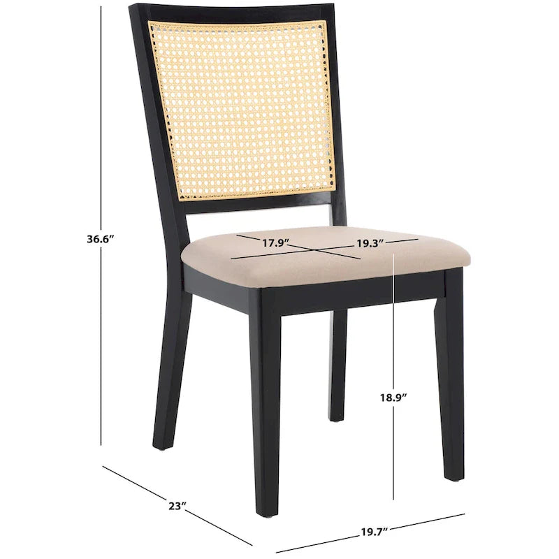 Dining Chair with Woven Rattan Back, Set of 2 – Black Frame