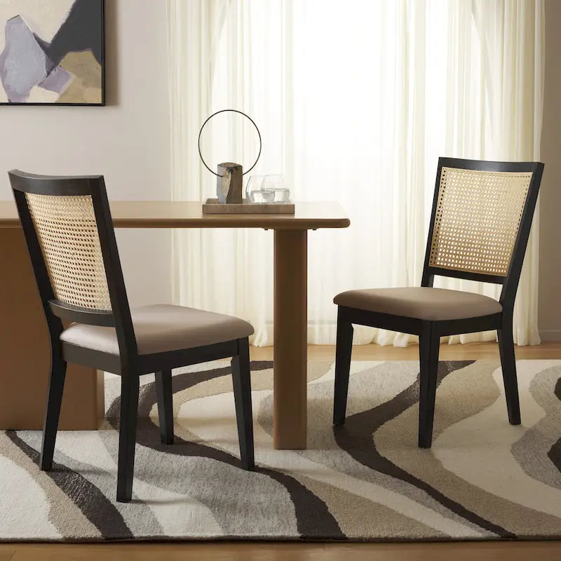 Dining Chair with Woven Rattan Back, Set of 2 – Black Frame