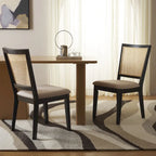 Dining Chair with Woven Rattan Back, Set of 2 – Black Frame