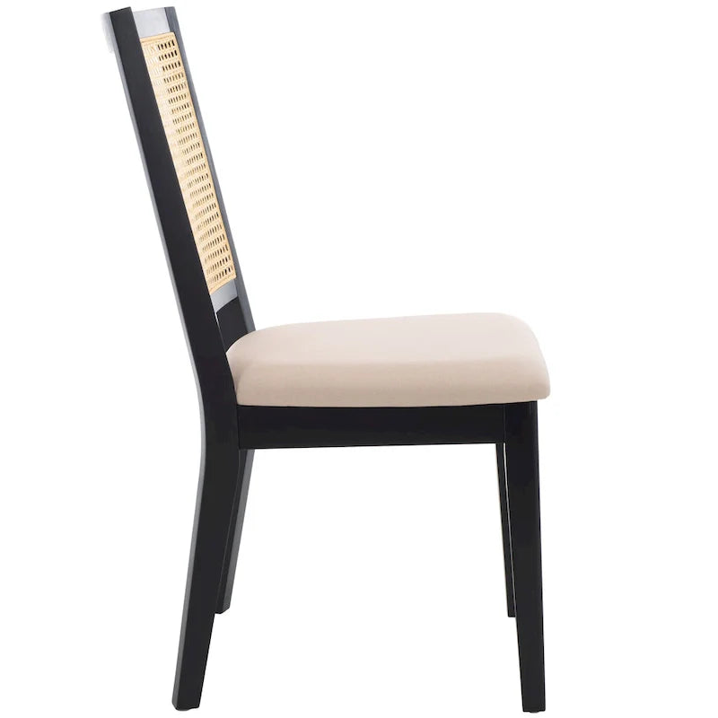 Dining Chair with Woven Rattan Back, Set of 2 – Black Frame